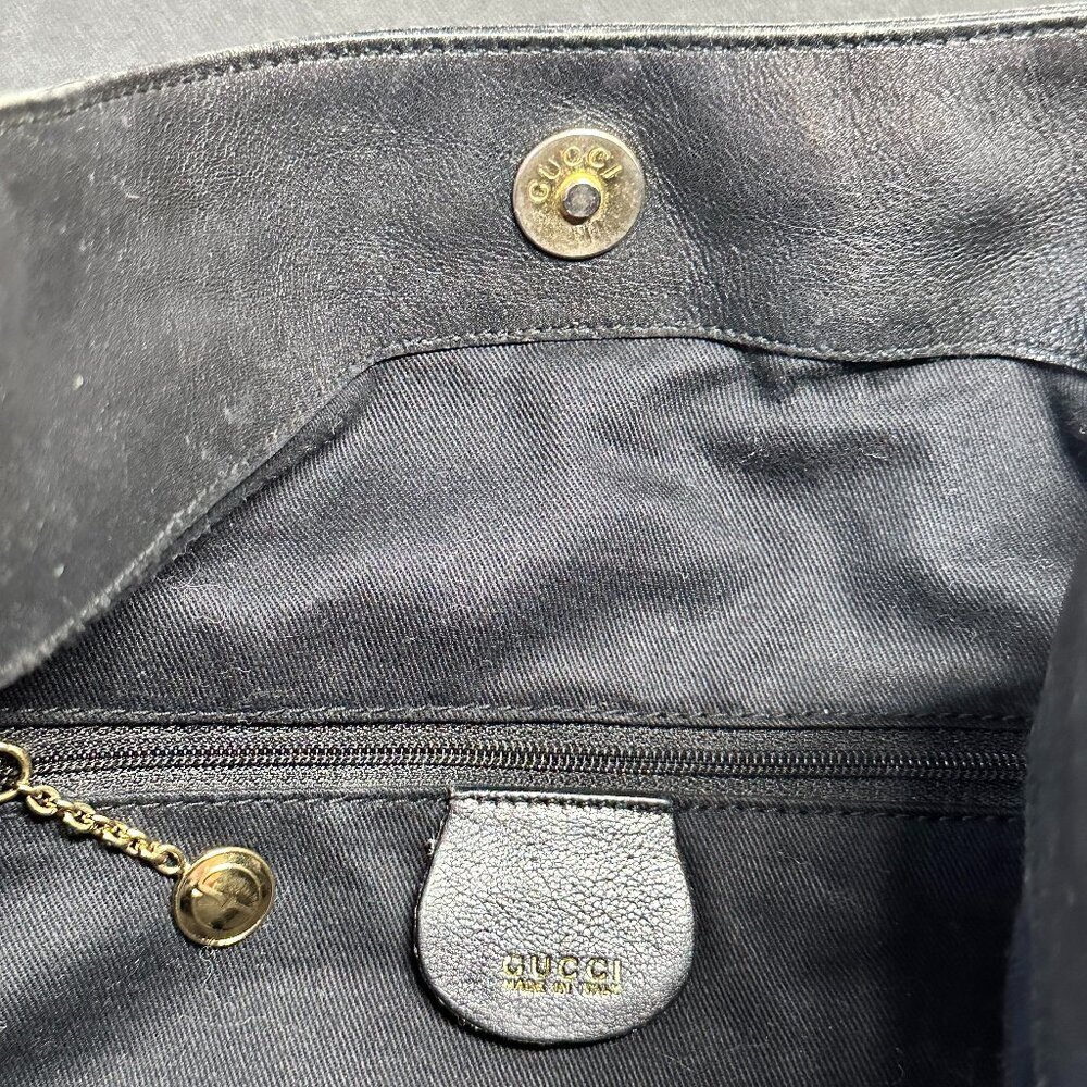 🖤 GUCCI BLACK LEATHER SHOULDER BAG W/ BAMBOO HANDLE & STRAP - VINTAGE 🖤 - Picture 10 of 10